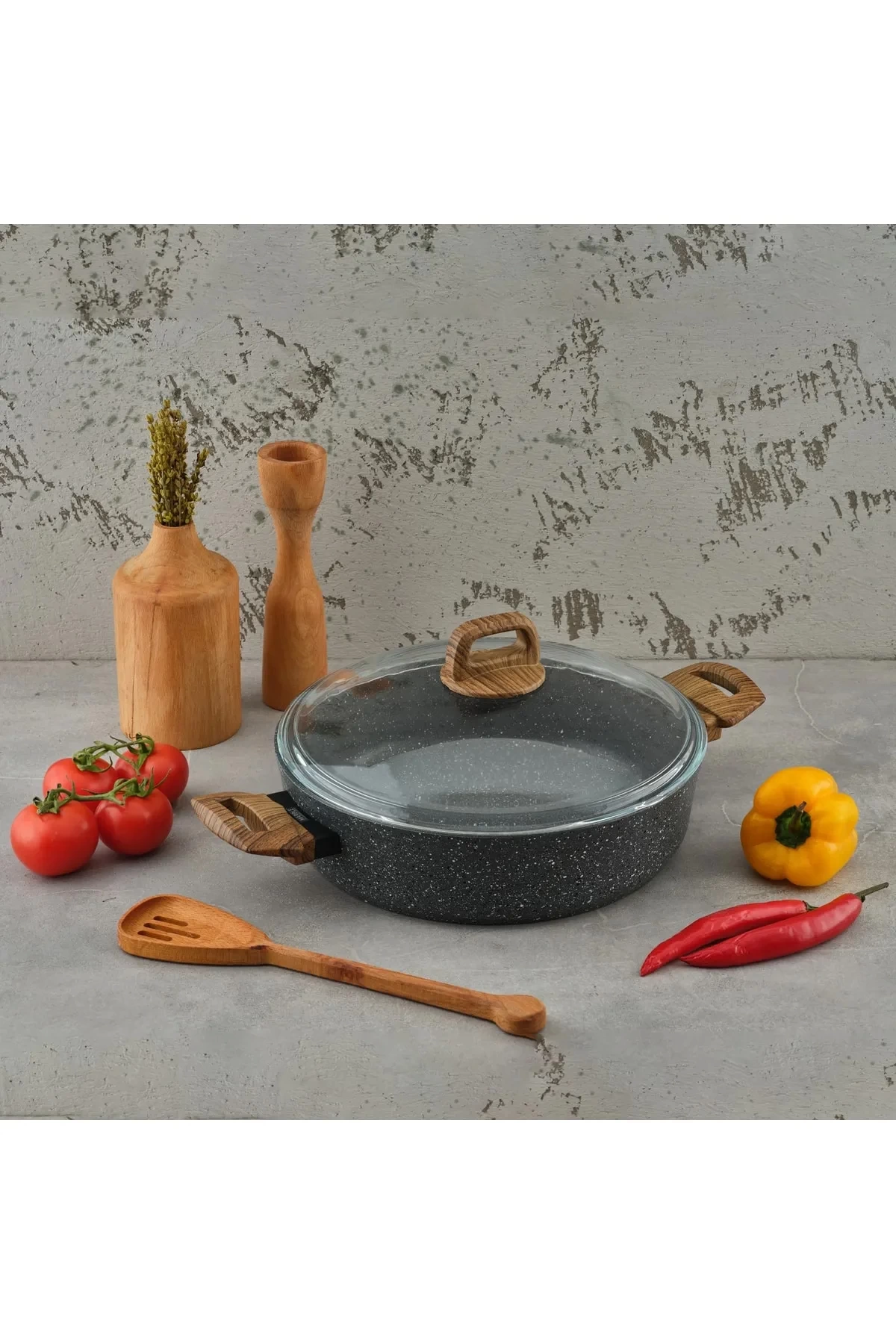 Leydi Marble Natura Granit Kısa Tencere 28 Cm