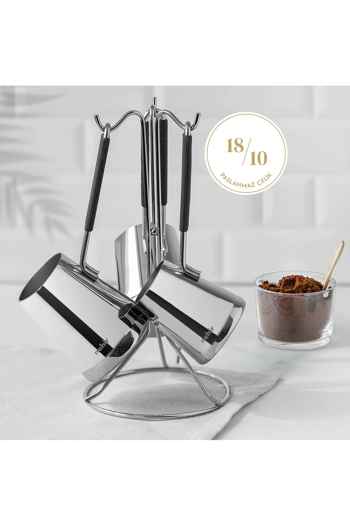 Nehir Everest 4 Parça Standlı Paslanmaz Çelik Cezve Seti