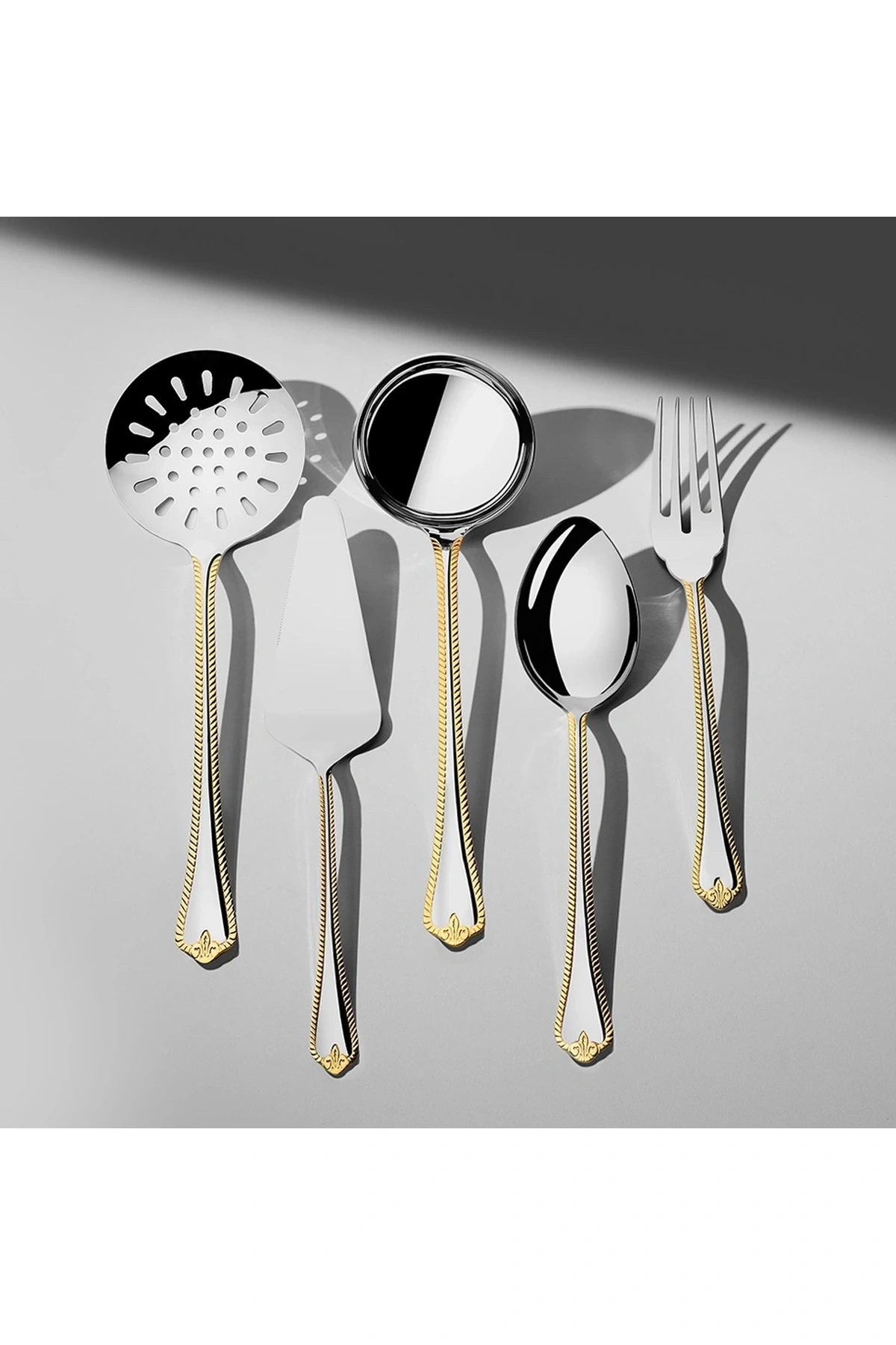 Nehir Fulya Altın Sade 5 Parça Paslanmaz Çelik Servis Takımı