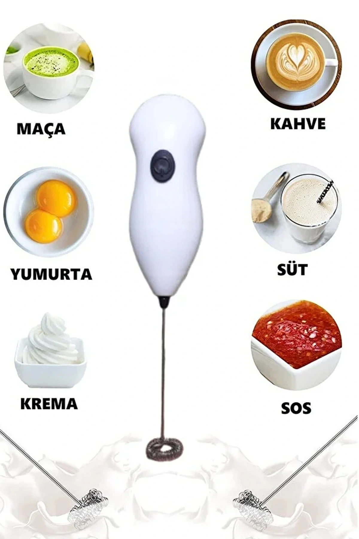 Pilli Mini Mixer Kahve Süt Köpürtücü Karıştırıcı Cappuccino Mixer