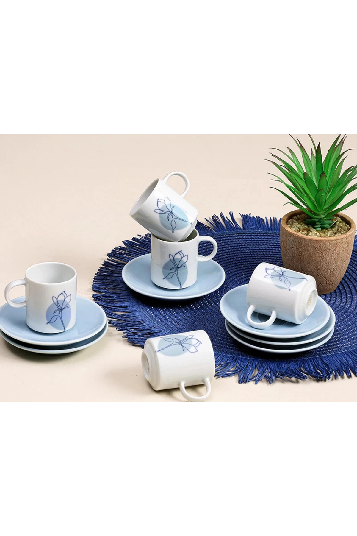 Porland Alyssa Turkuaz 6 Kişilik Kahve Takımı