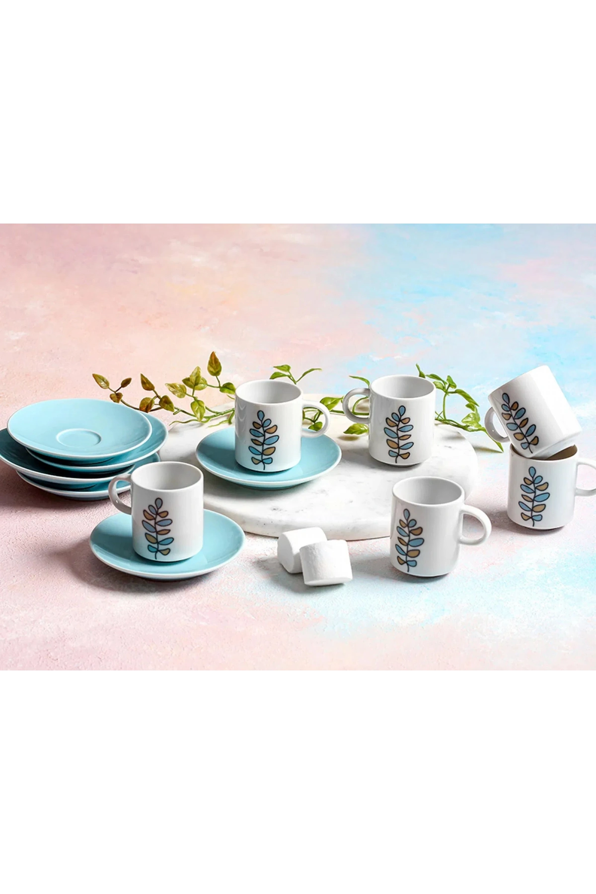 Porland Wisteria Turkuaz 6 Kişilik Kahve Takımı