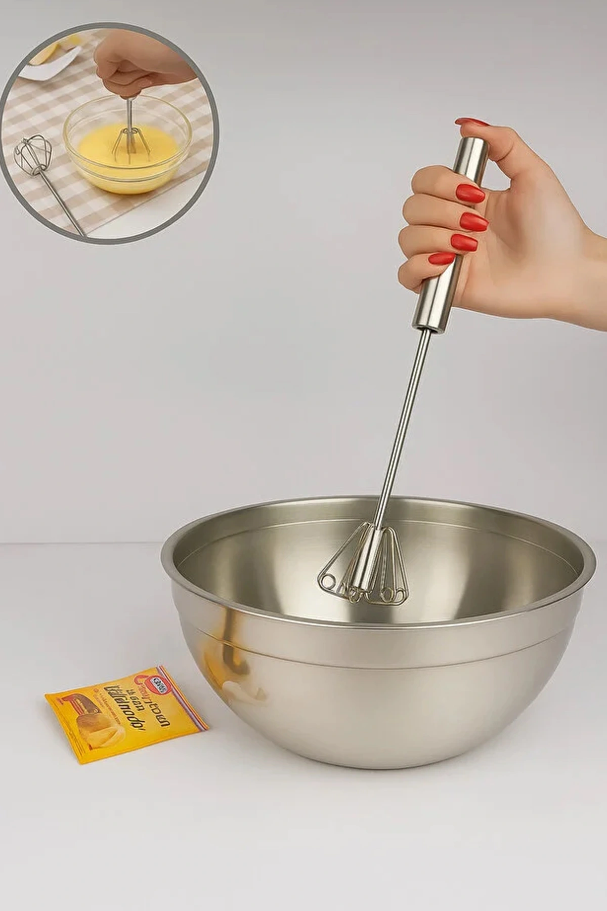 Pratik Paslanmaz Çelik Basmalı Otomatik Çırpıcı Metal Çırpıcı 1 Adet Uzunluk 30cm