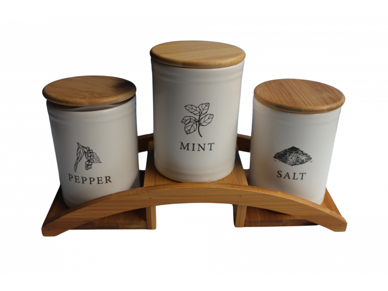 Bambu Köprü Standlı 3lü Baharatlık Seti