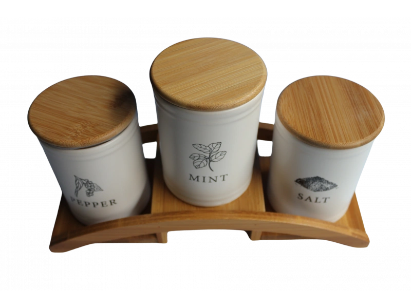 Bambu Köprü Standlı 3lü Baharatlık Seti