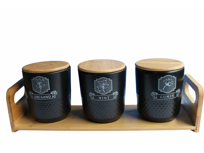 Bambu Standlı 3lü Baharat Seti Pera