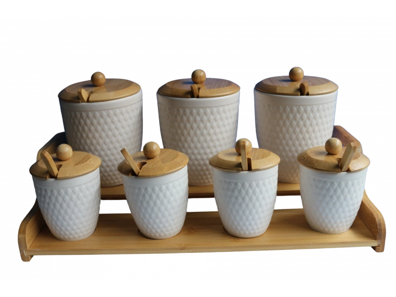 Bambu Standlı 7li Baharat Seti Vora