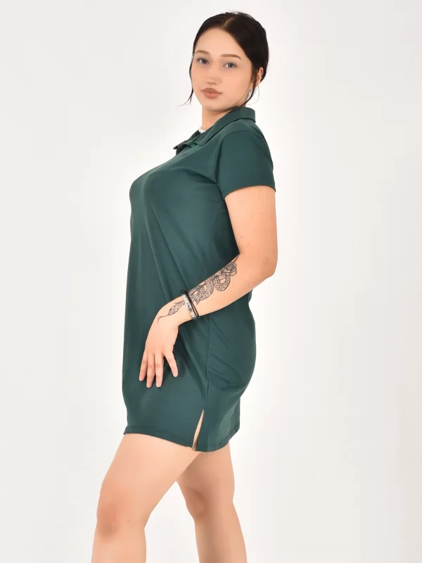 Kadın Polo Yaka Kısa Kol Oversize Fit Kısa Elbise
