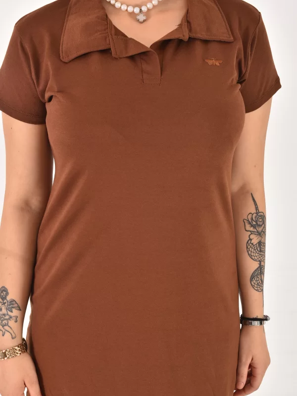 Kadın Polo Yaka Kısa Kol Oversize Fit Kısa Elbise