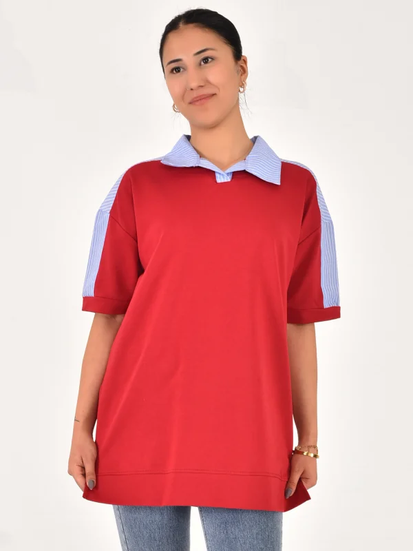 Kadın Gömlek Detay Polo Yaka Tişört