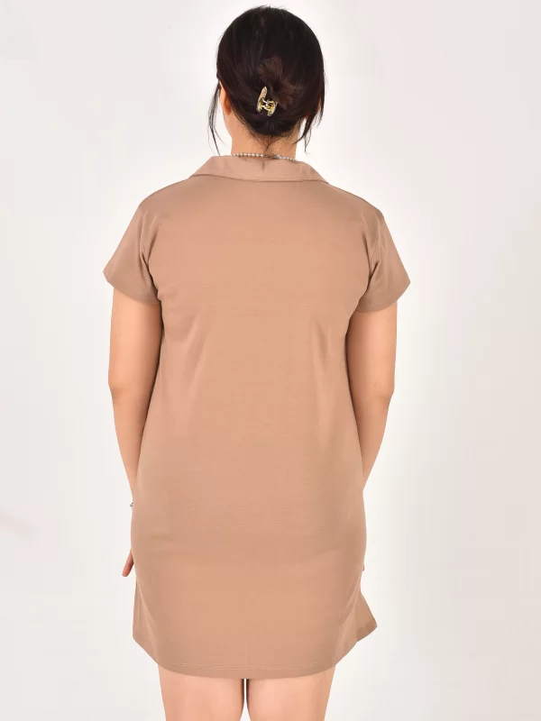 Kadın Polo Yaka Kısa Kol Oversize Fit Kısa Elbise