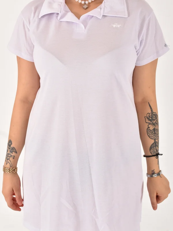 Kadın Polo Yaka Kısa Kol Oversize Fit Kısa Elbise