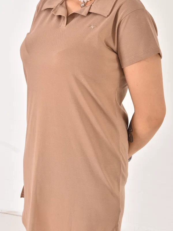 Kadın Polo Yaka Kısa Kol Oversize Fit Kısa Elbise