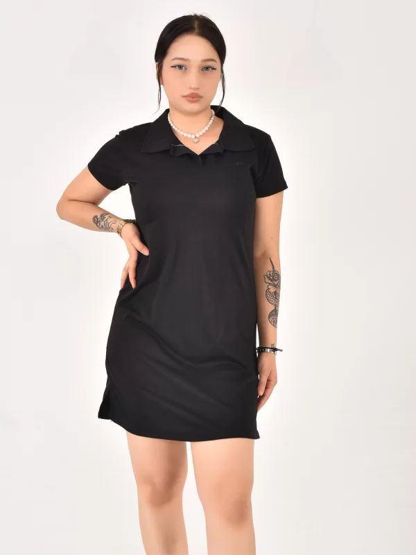 Kadın Polo Yaka Kısa Kol Oversize Fit Kısa Elbise