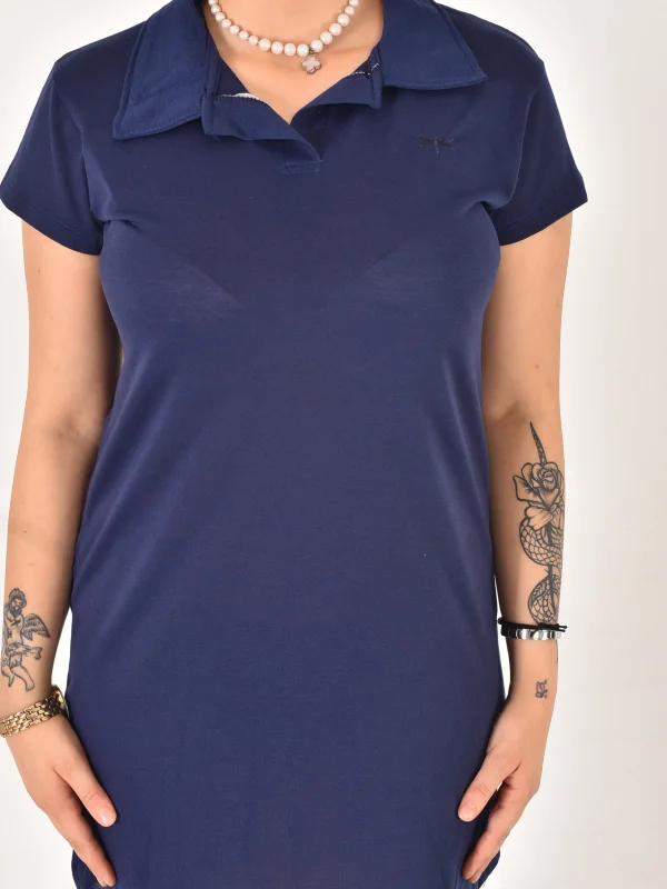 Kadın Polo Yaka Kısa Kol Oversize Fit Kısa Elbise