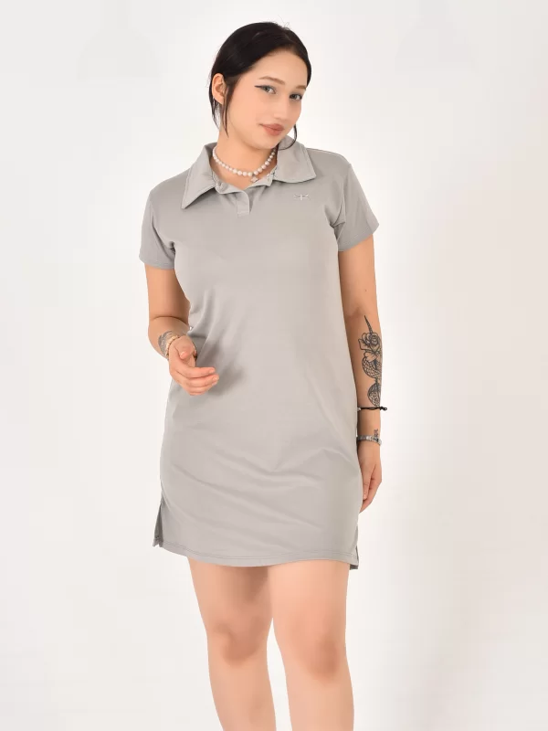Kadın Polo Yaka Kısa Kol Oversize Fit Kısa Elbise