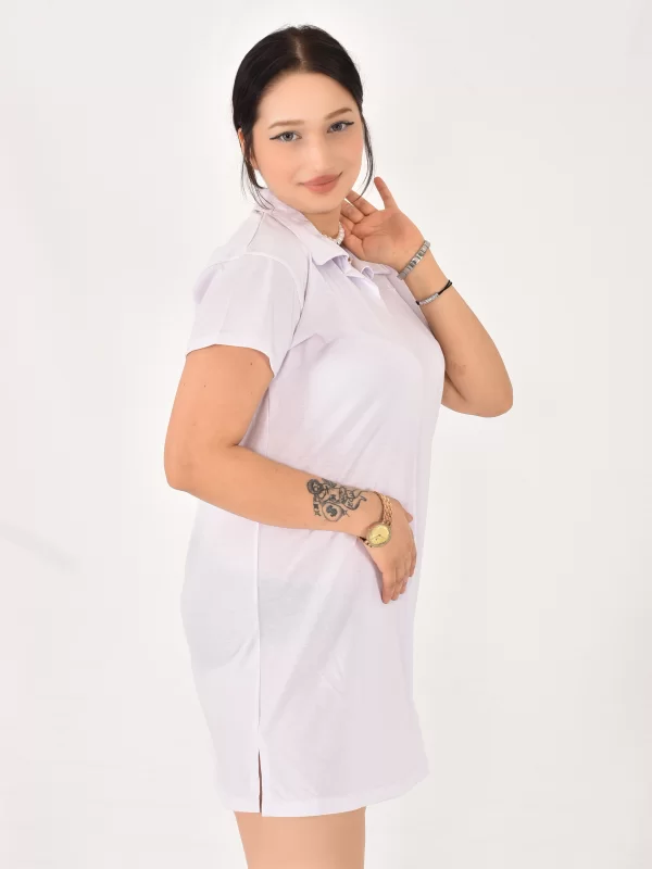 Kadın Polo Yaka Kısa Kol Oversize Fit Kısa Elbise