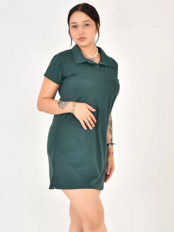 Kadın Polo Yaka Kısa Kol Oversize Fit Kısa Elbise