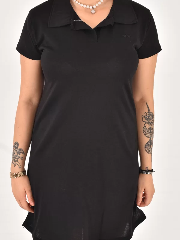 Kadın Polo Yaka Kısa Kol Oversize Fit Kısa Elbise