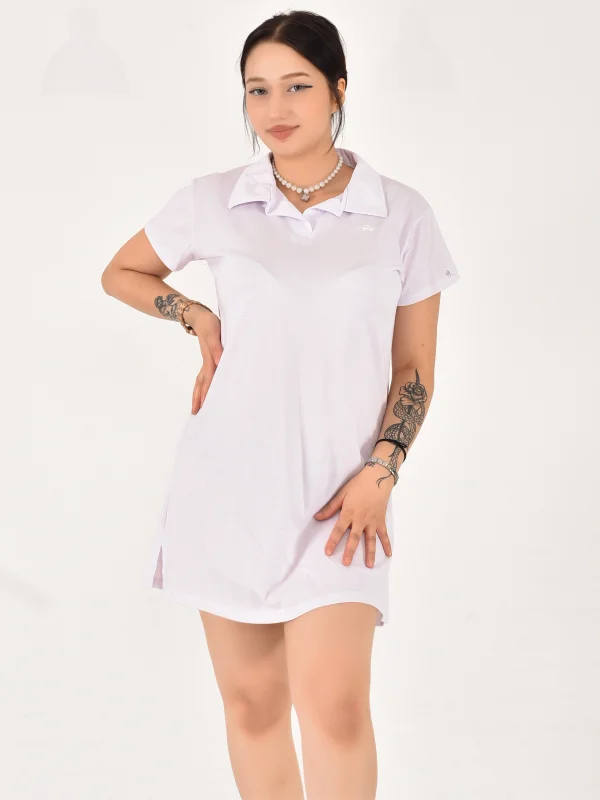Kadın Polo Yaka Kısa Kol Oversize Fit Kısa Elbise