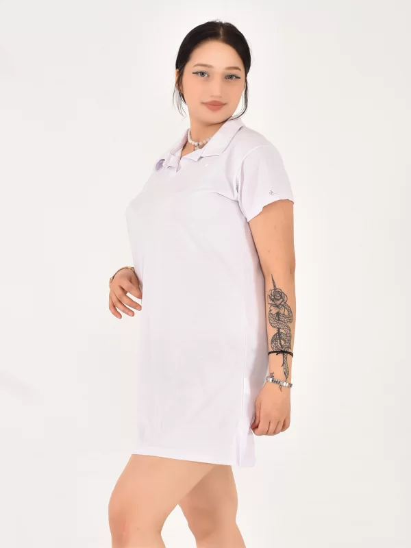 Kadın Polo Yaka Kısa Kol Oversize Fit Kısa Elbise