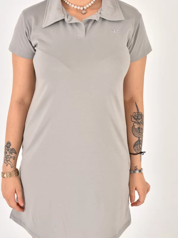 Kadın Polo Yaka Kısa Kol Oversize Fit Kısa Elbise