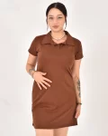 Kadın Polo Yaka Kısa Kol Oversize Fit Kısa Elbise