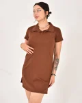 Kadın Polo Yaka Kısa Kol Oversize Fit Kısa Elbise