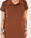 Kadın Polo Yaka Kısa Kol Oversize Fit Kısa Elbise