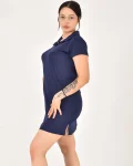 Kadın Polo Yaka Kısa Kol Oversize Fit Kısa Elbise