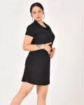 Kadın Polo Yaka Kısa Kol Oversize Fit Kısa Elbise