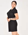 Kadın Polo Yaka Kısa Kol Oversize Fit Kısa Elbise