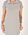 Kadın Polo Yaka Kısa Kol Oversize Fit Kısa Elbise