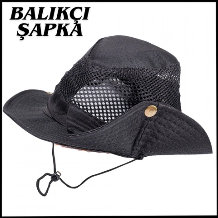 Uyguna-Yakala Balıkçı Siyah Fileli  Şapka-KA.043