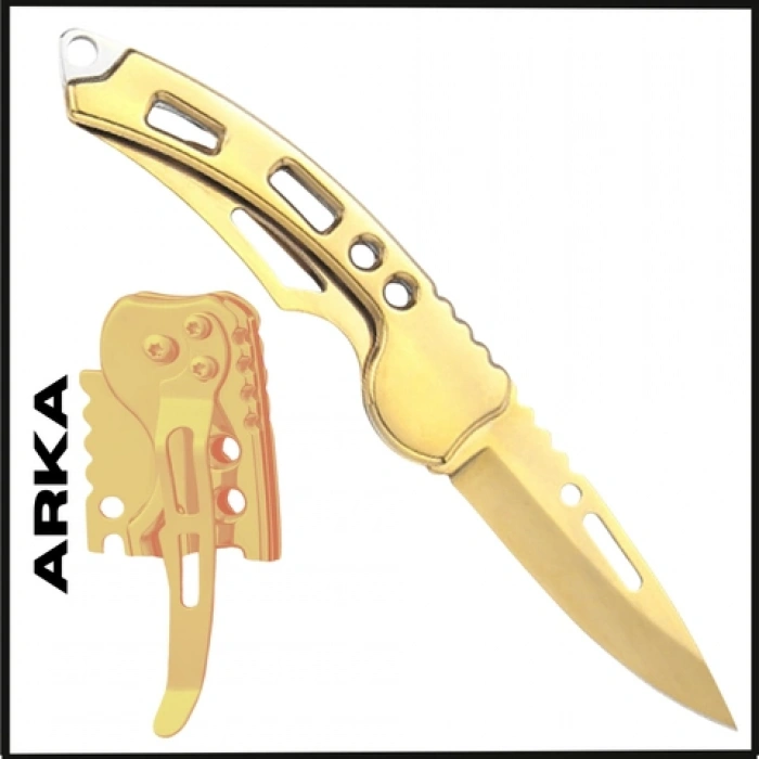 Uyguna-Yakala Kemer Klipsli  Gold Katlanır Cep Çakısı -K.640