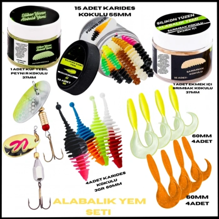 Uyguna-Yakala 54 Parça Döner Kaşık, Silikon Kurt Yüzen Kurt, Profesyonel Alabalık Yem Seti -K-2004