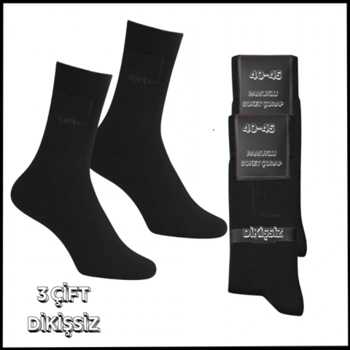 Uyguna-Yakala 3 Çift - Dikişsiz -Erkek Pamuklu  Soket Çorap - AP.355
