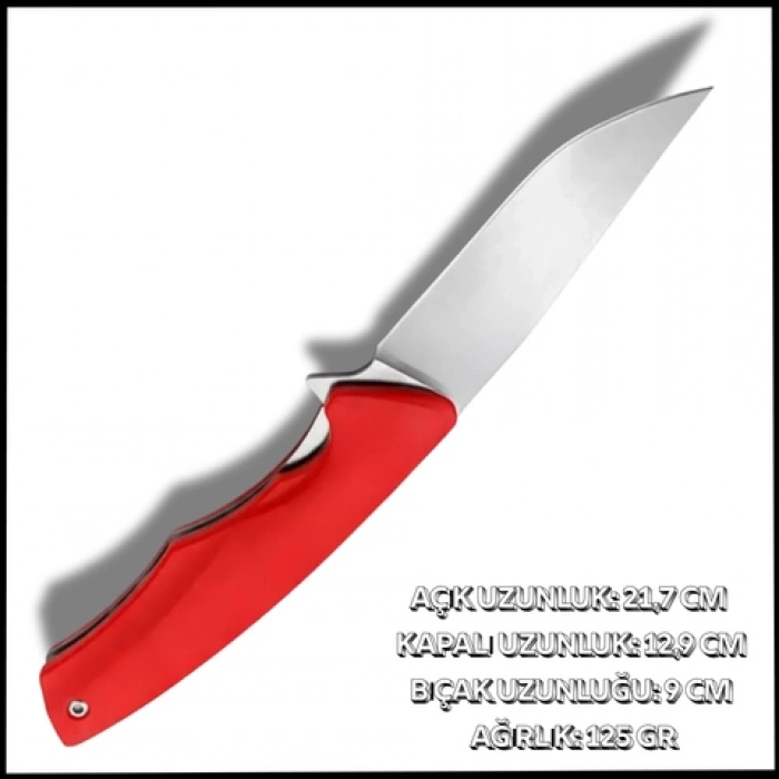 Uyguna-Yakala Kırmızı Plastik Saplı - Katlanır Cep Çakısı - AK.647