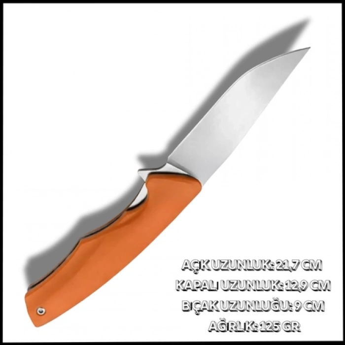 Uyguna-Yakala Turuncu Plastik Saplı - Katlanır Cep Çakısı - AK.645