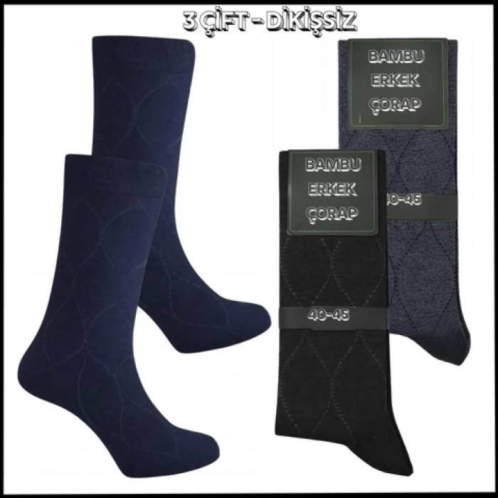 Uyguna-Yakala 3 Çift - Dikişsiz - Bambu Erkek Soket Çorap -RAP.303