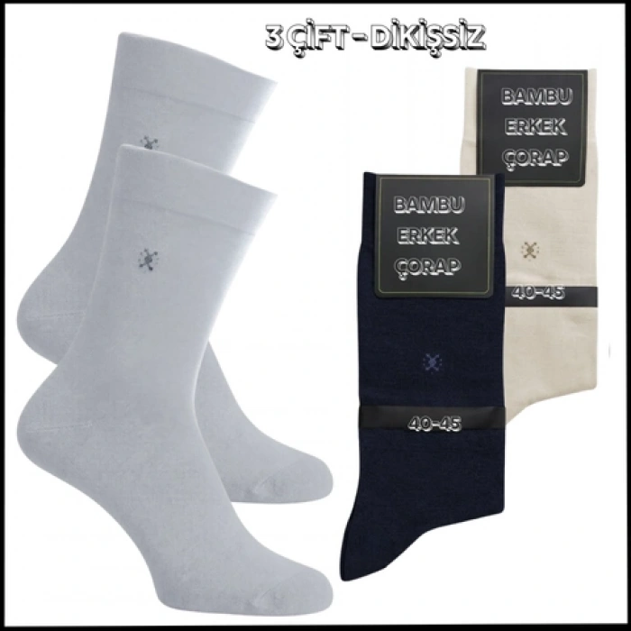 Uyguna-Yakala 3 Çift - Dikişsiz - Bambu Erkek Soket Çorap -RAP.255