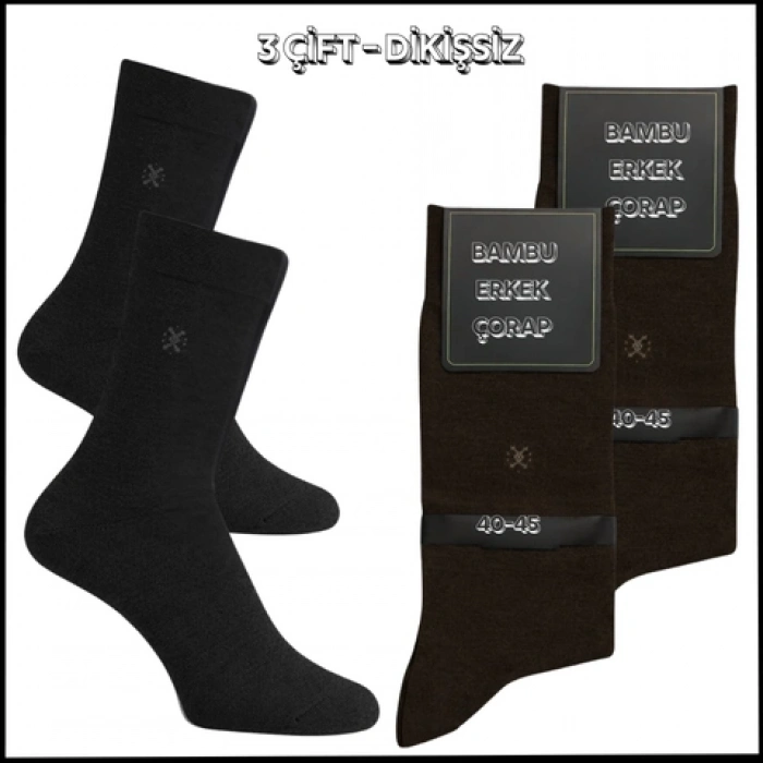 Uyguna-Yakala 3 Çift - Dikişsiz - Bambu Erkek Soket Çorap -RAP.256