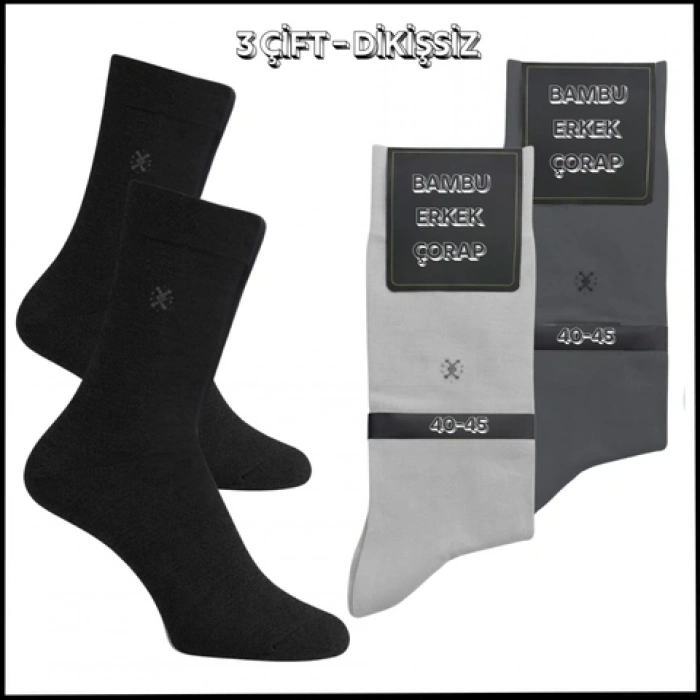 Uyguna-Yakala 3 Çift - Dikişsiz - Bambu Erkek Soket Çorap -RAP.254