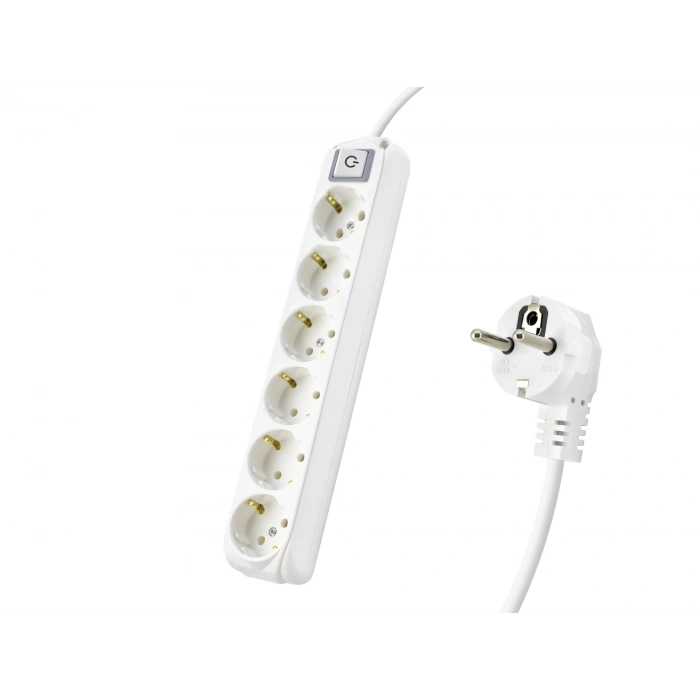 Anahtarlı Topraklı Uzatma Kablosu 6X Priz 2 M - Beyaz 9260202