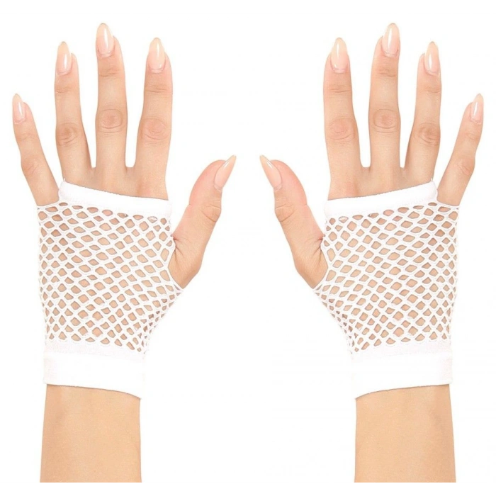 Beyaz Renk Kısa Boy Fileli Örgü Eldiven