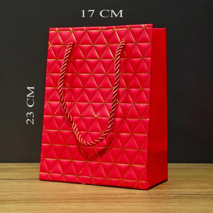 Küçük Boy Kırmızı Gold Renkli Karton Çanta