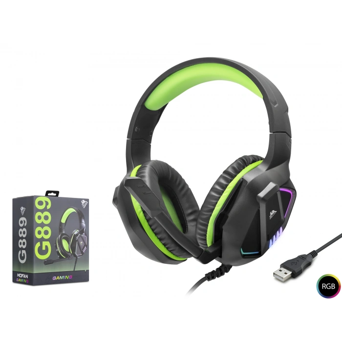 Kulaklik Usb Rgb - Si̇yah/Yeşil G889