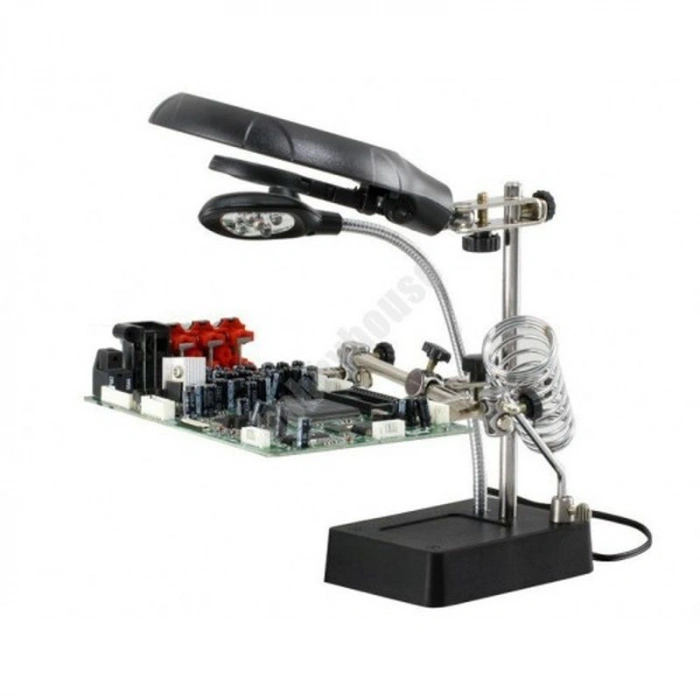 Masa Üstü Mandallı 2.5X90 Mm 7.5X34 Mm Mercekli Adaptörlu Işıklı Büyüteç