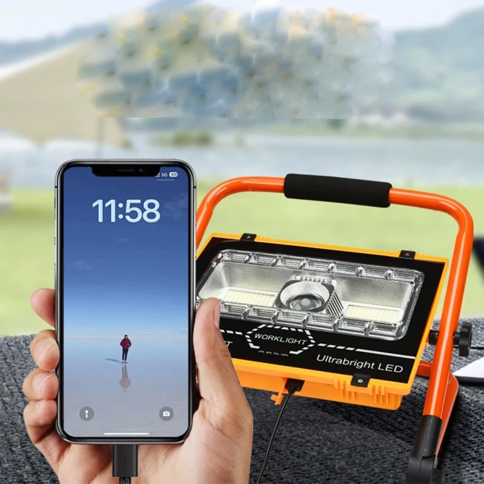 P70 LED Solar Panel Şarjlı Taşınabilir Projektör 176 SMD + Yan LED WT-734