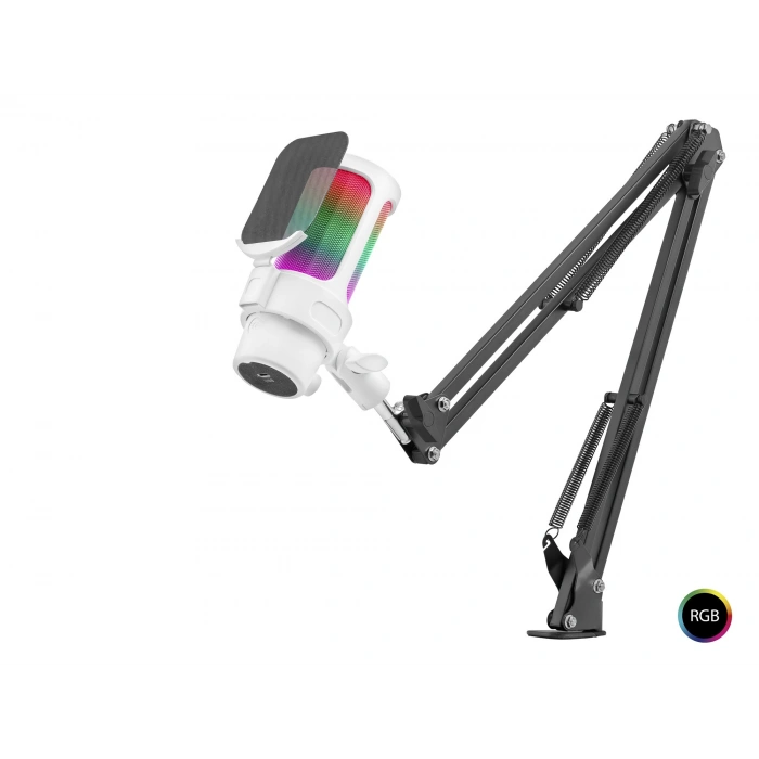 Profesyonel Ayarlanabilir Masa Kolu Askılı Rgb Mikrofon 192 Khz / 24Bit Type-C - Beyaz M835W